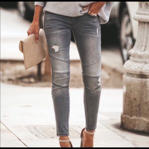KanCan Destructed Gray Moto Skinny Ankle Size 26